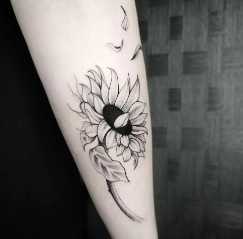 Black And White Sunflower Tattoo