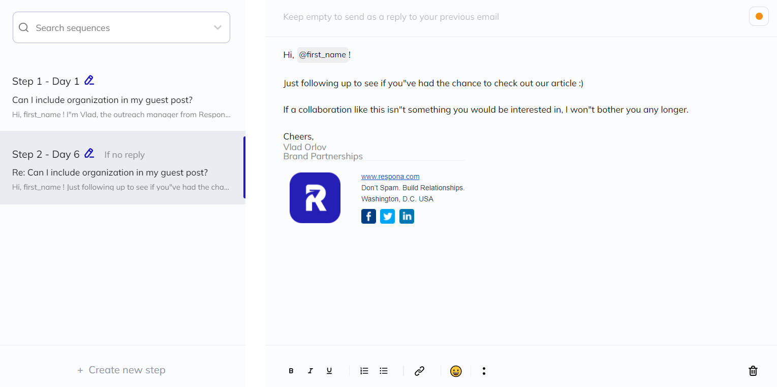 Respona email builder