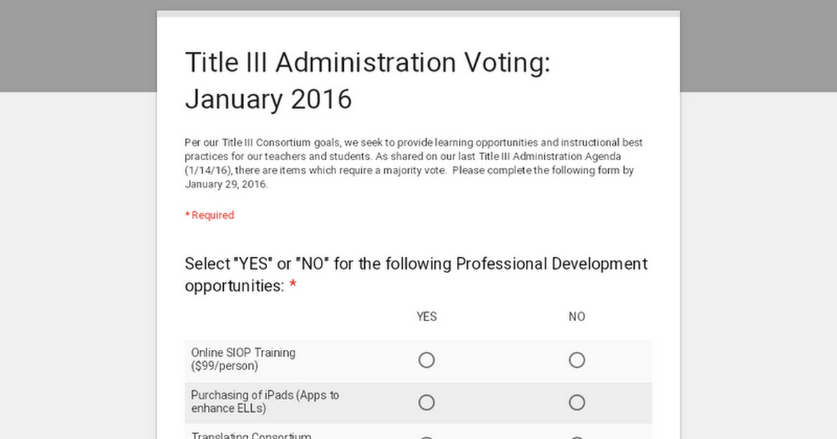 Title III Administration Voting: January 2016