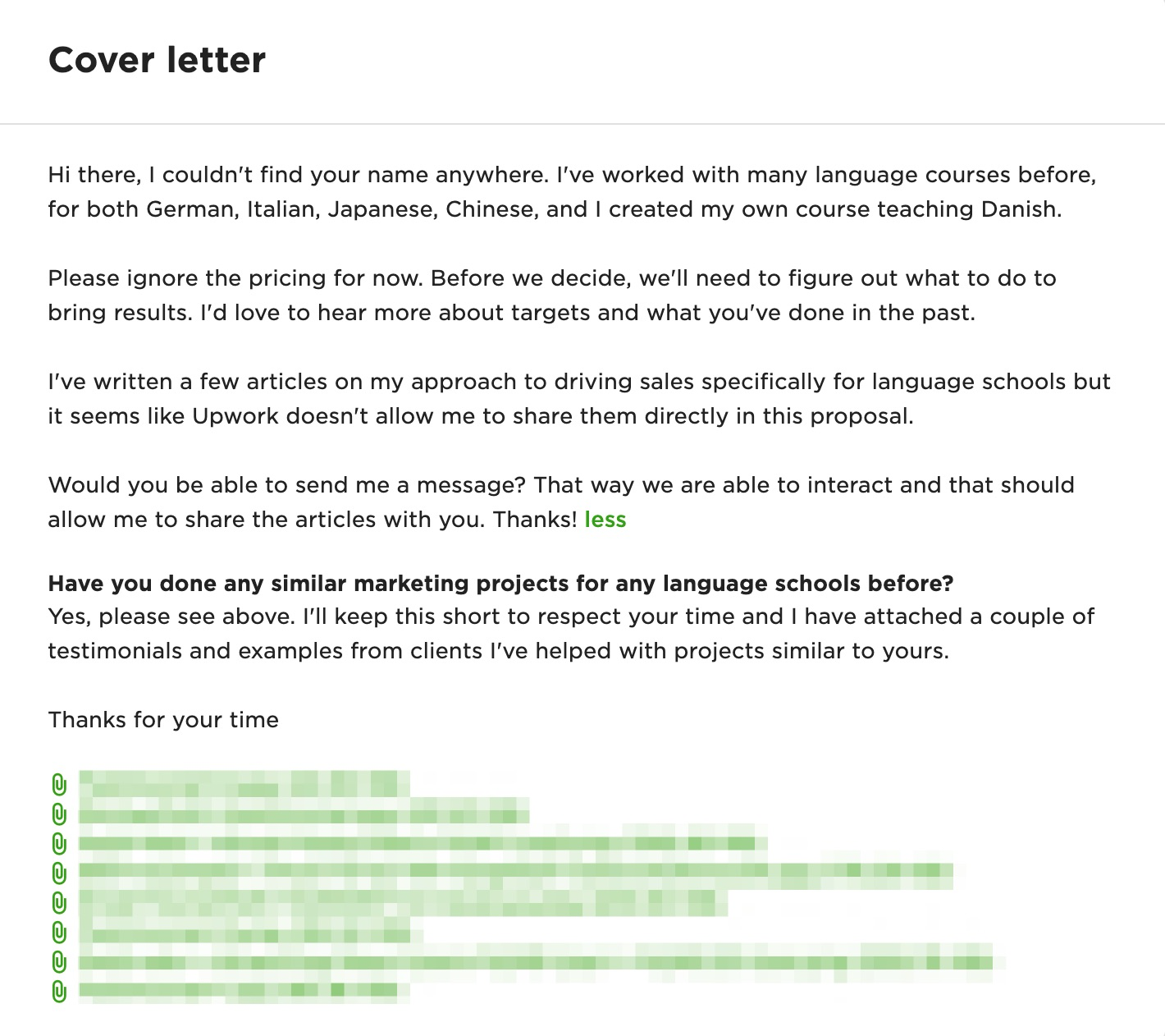 best upwork cover letter sample