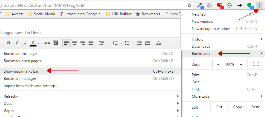 Toggle off/on the Bookmarks Toolbar | Workspace Tips