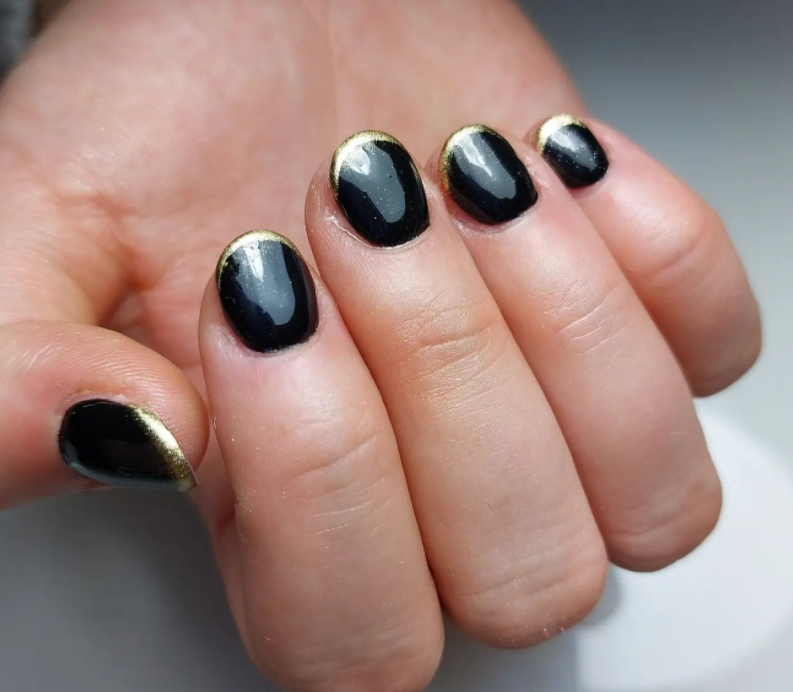 golden chrome French tip black and gold nail designs