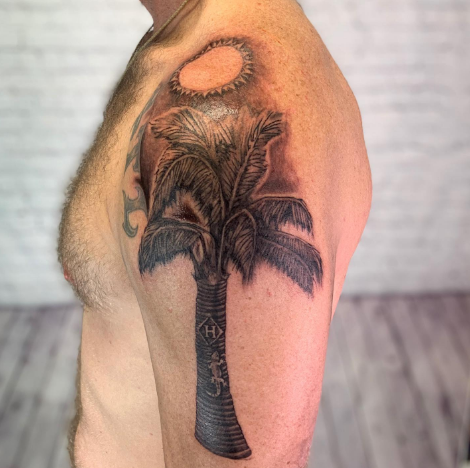 Lizard On Palm Tree Tattoo