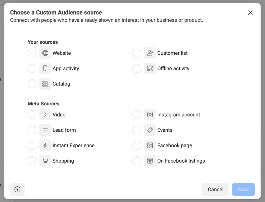 types of Facebook Custom Audiences