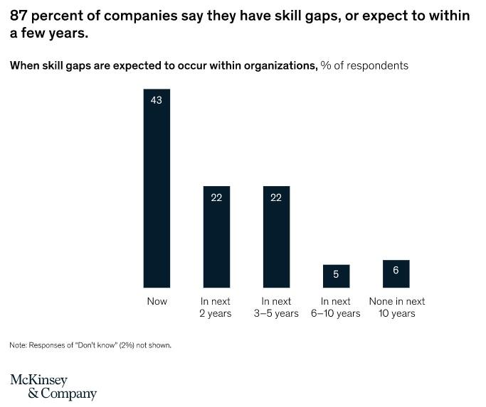 McKinsey reports that 87% of companies say they have skills gaps or expect to within the next few years.