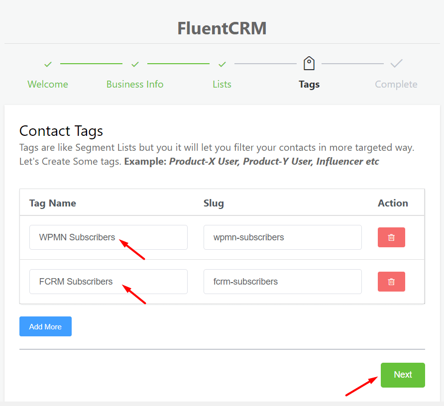 Create a tag for the users