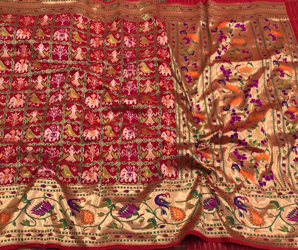 Banaras handwoven paithani borders allover patola weaving saree