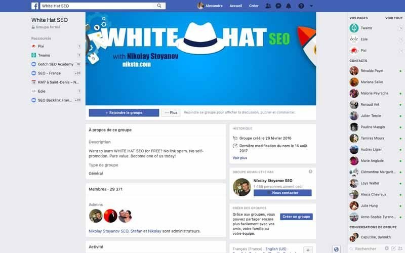 Page Facebook White hat SEO