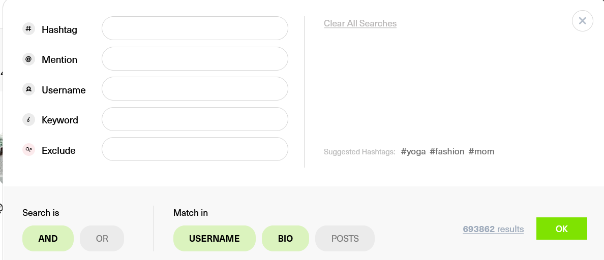 Influencer database search