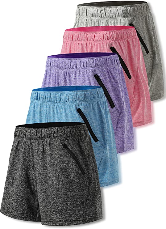 Liberty Imports 5 Pack Women's 5" Quick Dry Yoga Training Shorts with Zipper Pockets