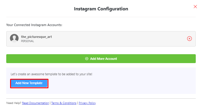 Instagram account configuration