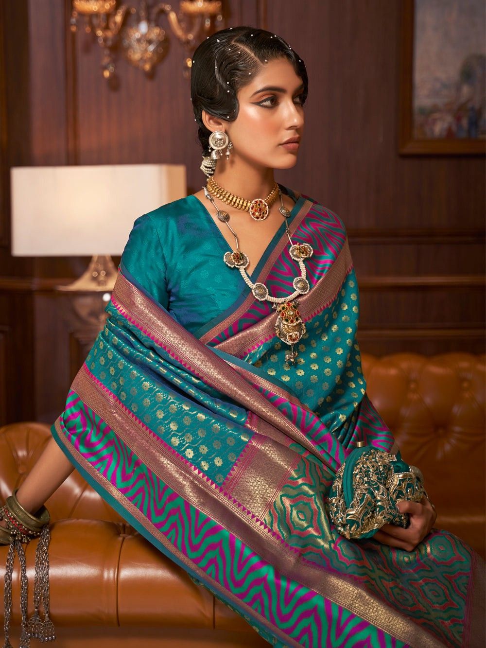 the loom - Green Woven Silk Blend Banarasi Saree