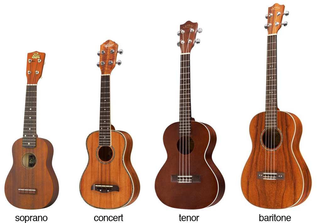 Different types of ukulele.