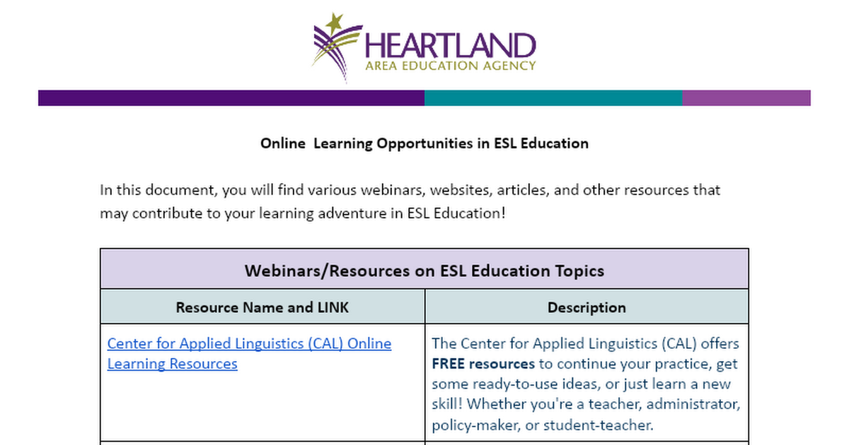 Summer Learning Opportunities in ESL Education