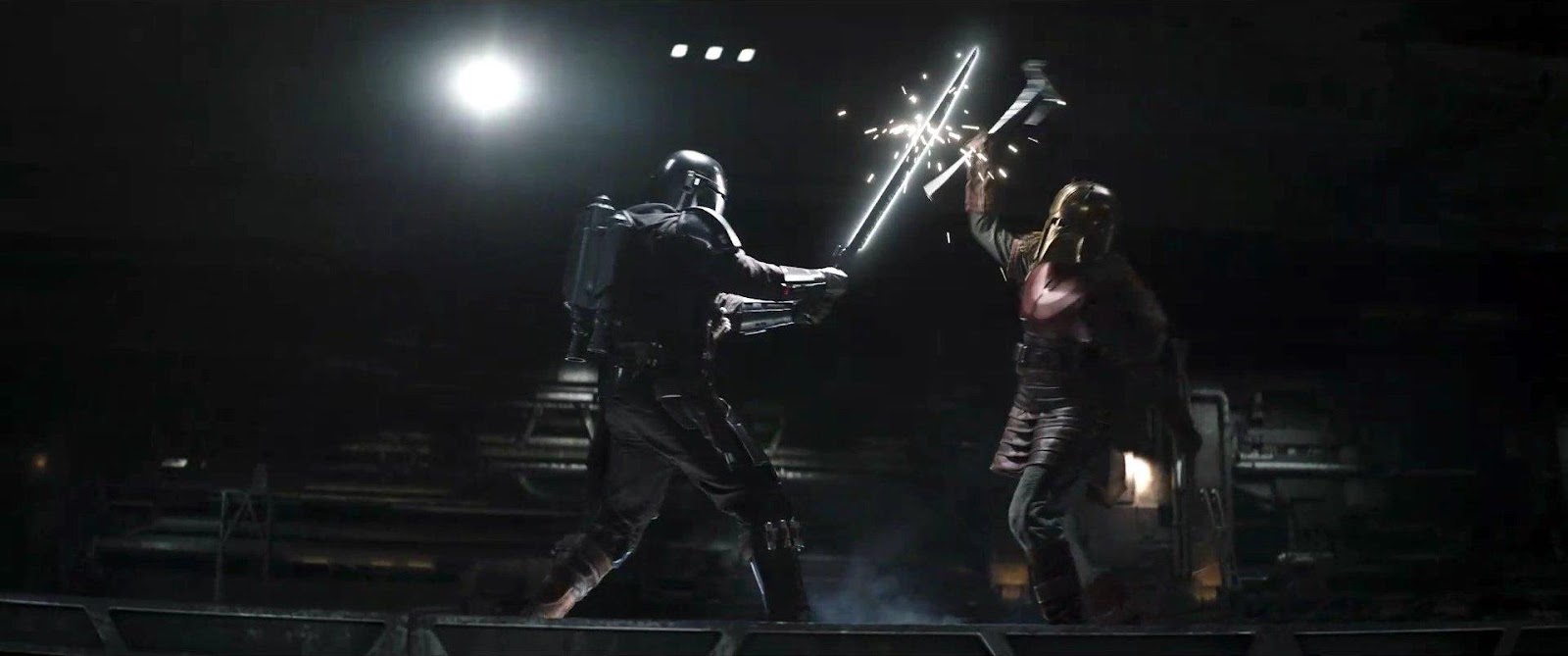 Mando and The Armorer train with the Darksaber.