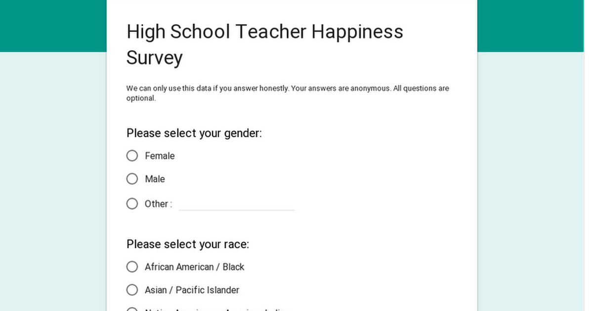 High School Teacher Happiness Survey