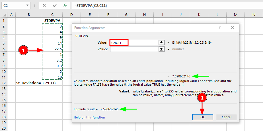 STDEVPA standard deviation in Excel. Source: uedufy.com