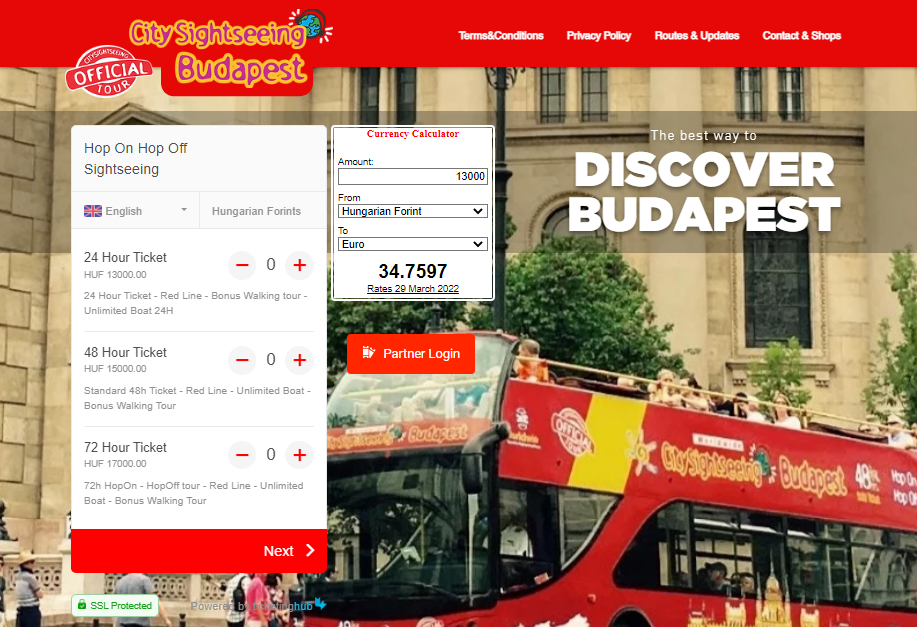 CitySightseeing Budapest with TicketingHub booking widget matching business branding and design.