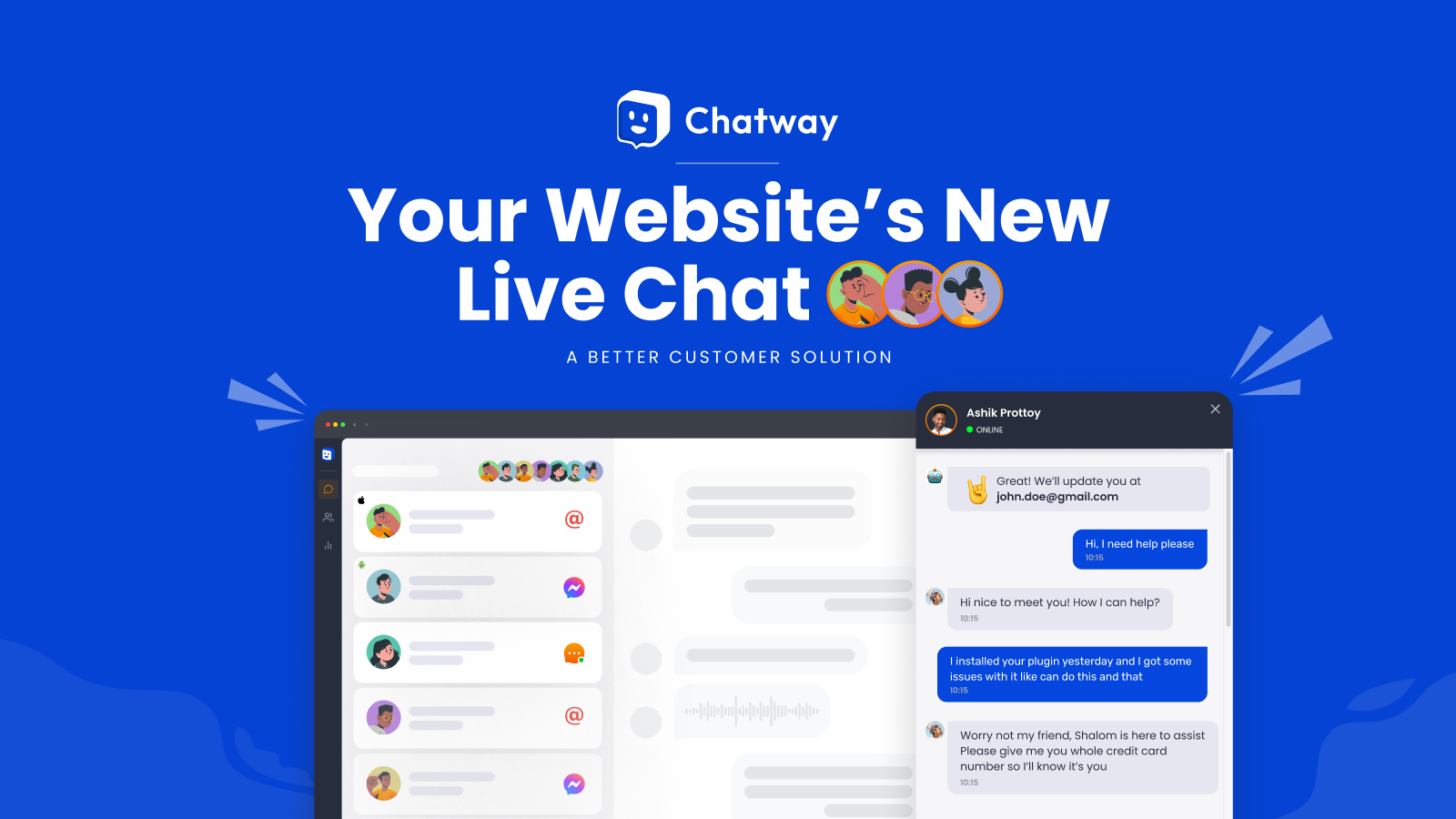Chatway Website Mockup showing Live Chat App