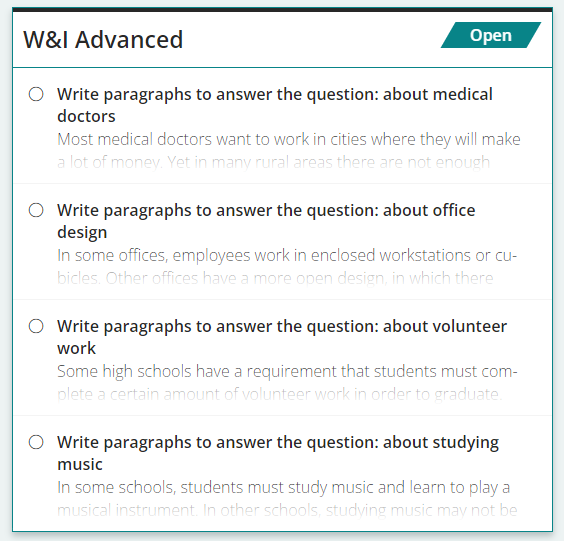 Các chủ đề trong W&I Advanced - write and improve