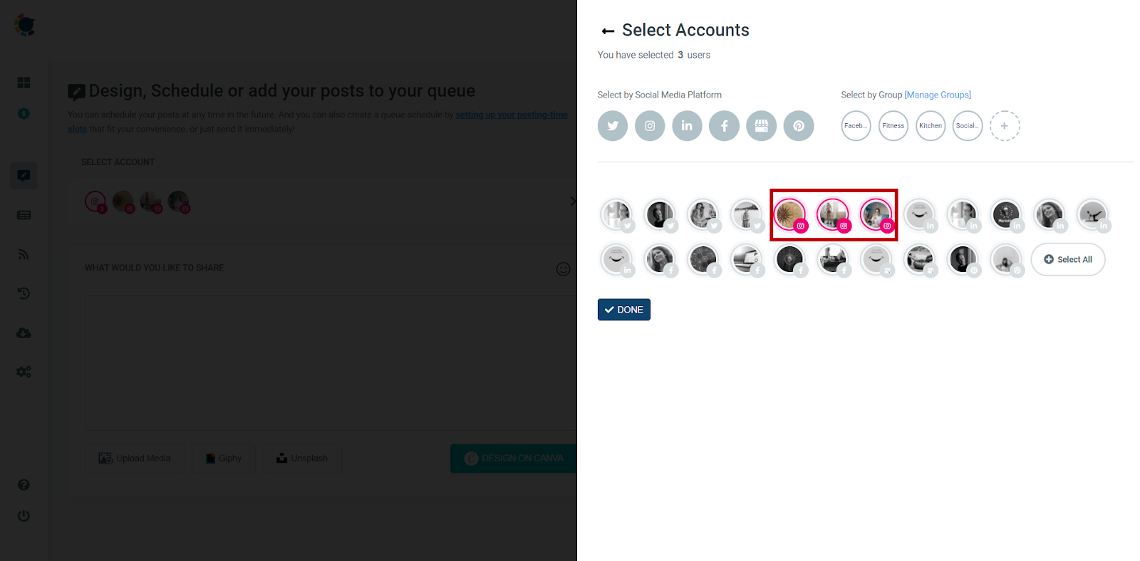 Select multiple Instagram accounts