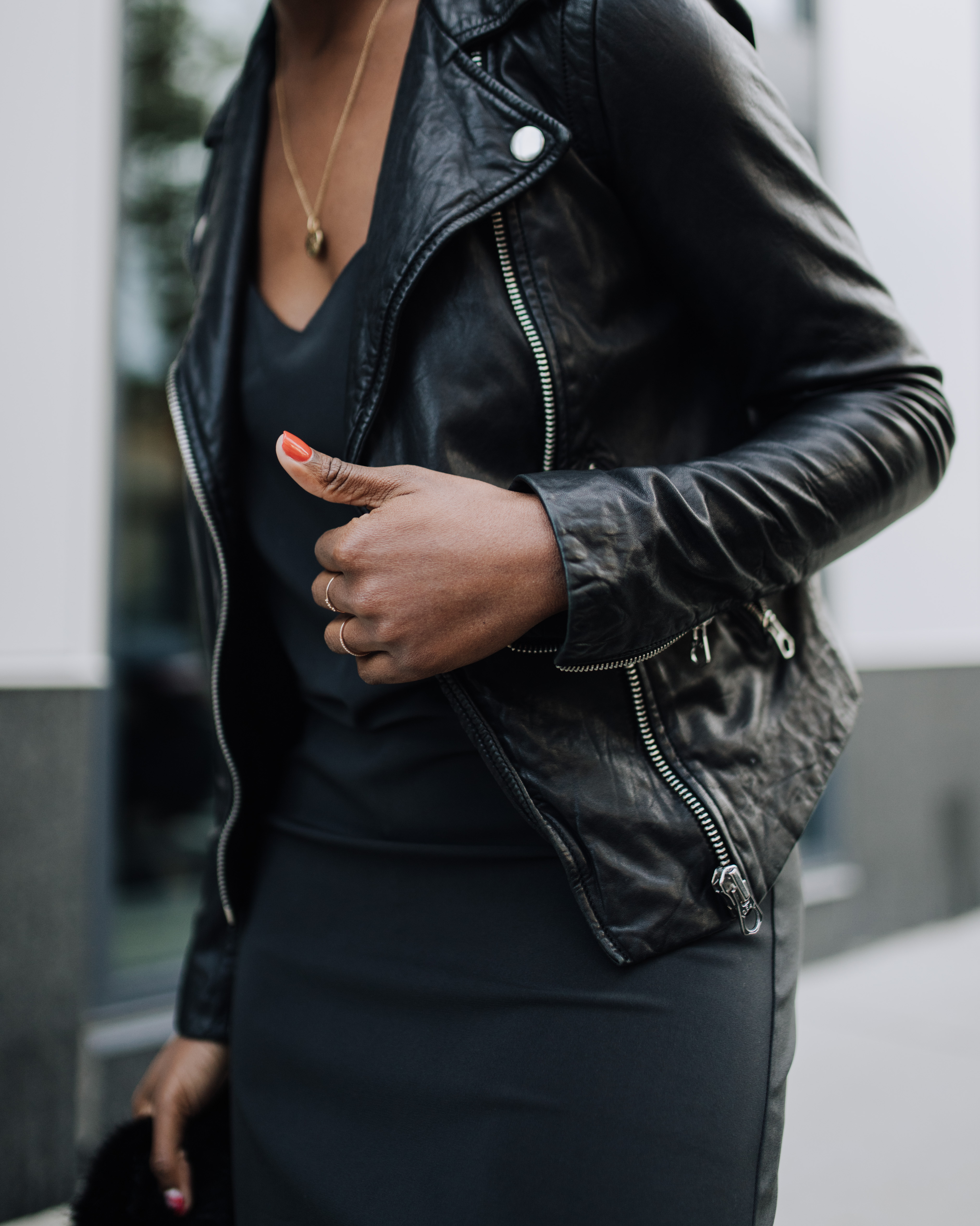 Slip Dress with Leather Moto Jacket