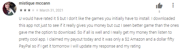 3-star Money Rawr review says they don't like the games you initialy have to install. 