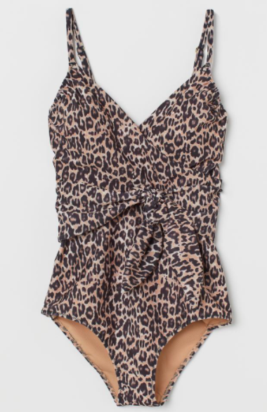 cheetah or leopard print v-neck swimsuit with hidden tie on waist