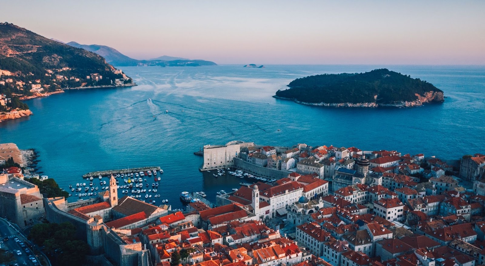 Aerial view of Dubrovnik and the sea