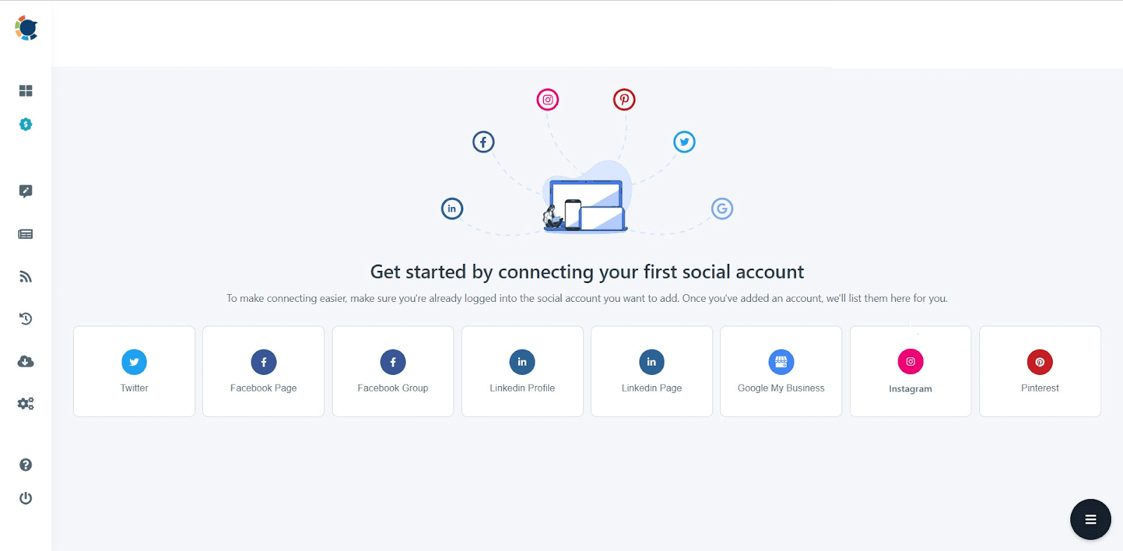 Connect Twitter, Facebook, Instagram, Pinterest, LinkedIn and Google Business Profile