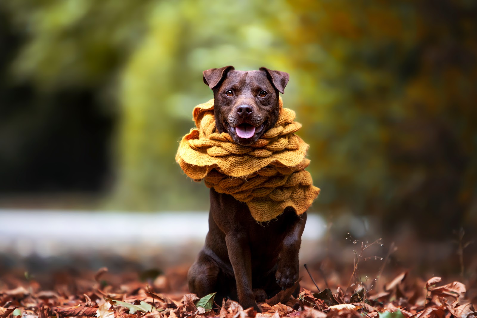 patterdale terrier wearing a scarf