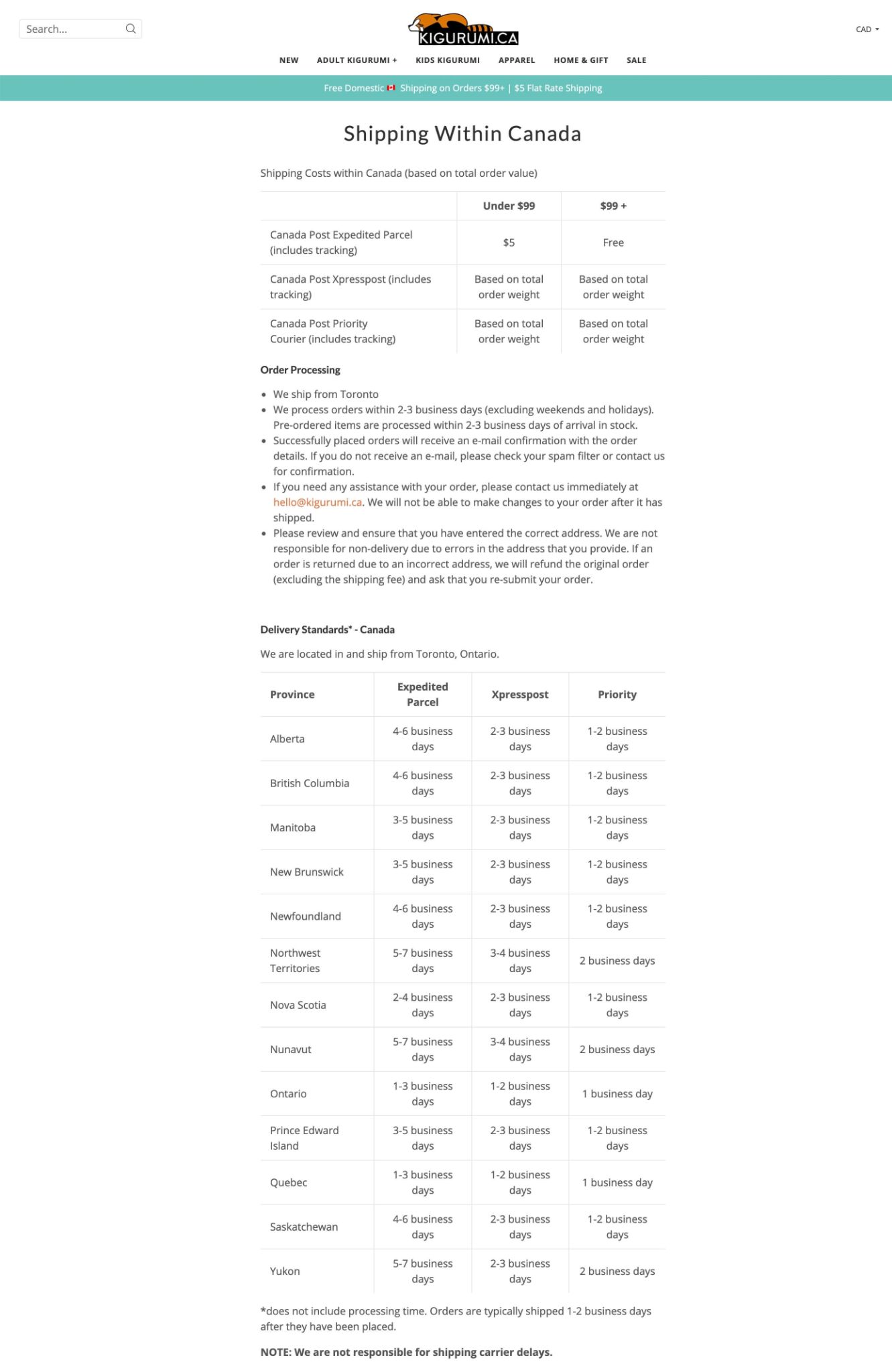 Shipping policy template