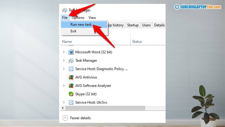 Chọn Run new task trong File