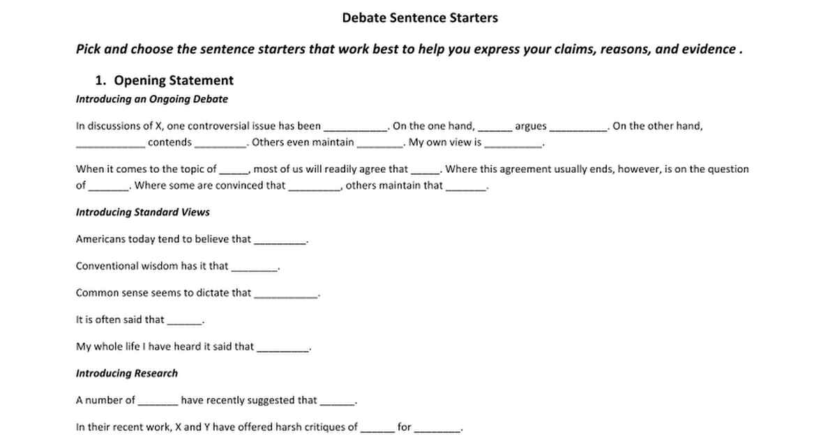 What are some good sentence starters?