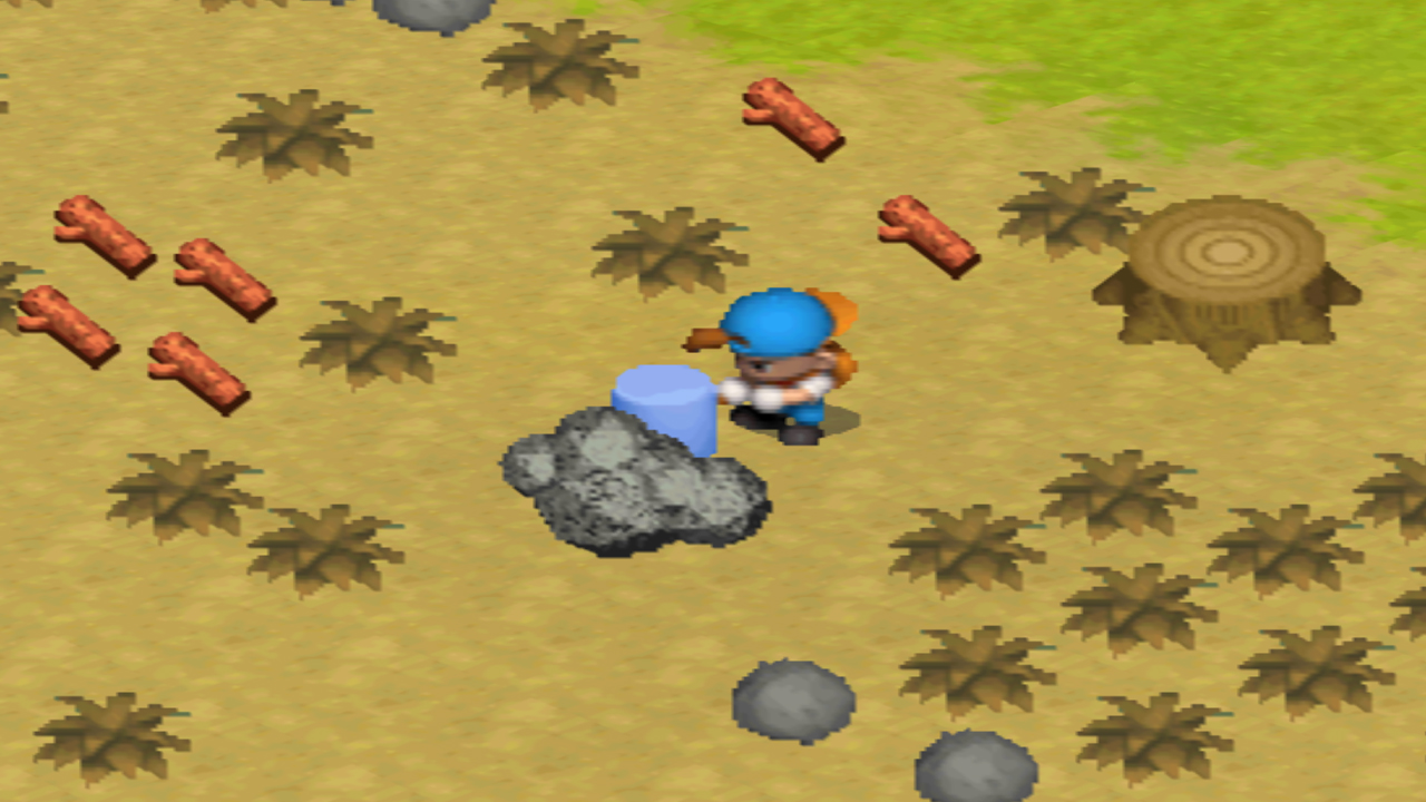 The upgraded hammer can break large rocks. | Harvest Moon: Back to Nature