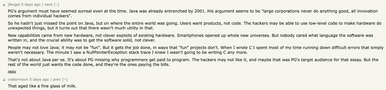 comments from a tech forum