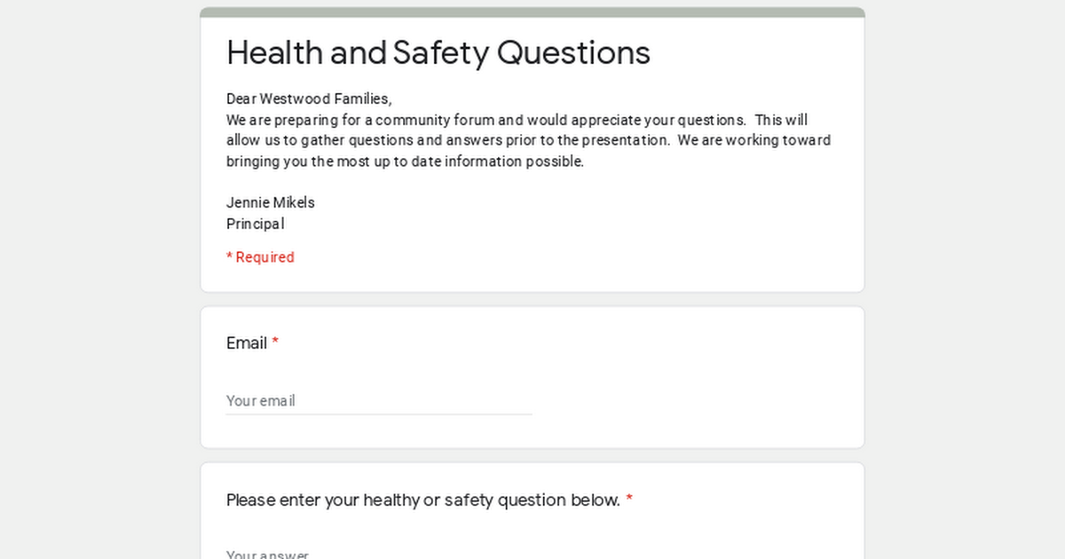 Health and Safety Questions