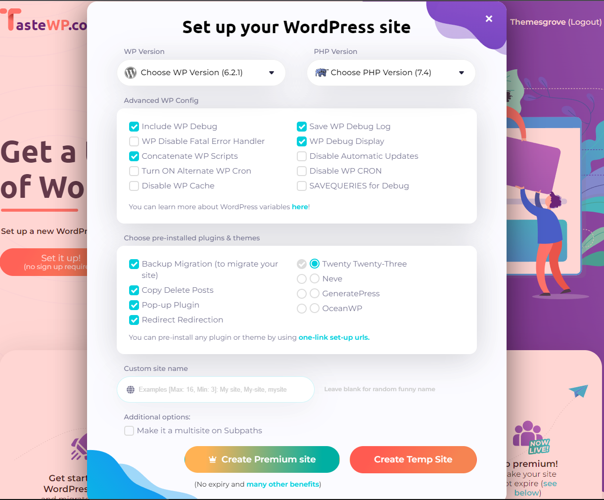 Setup WordPress test sites with TasteWP