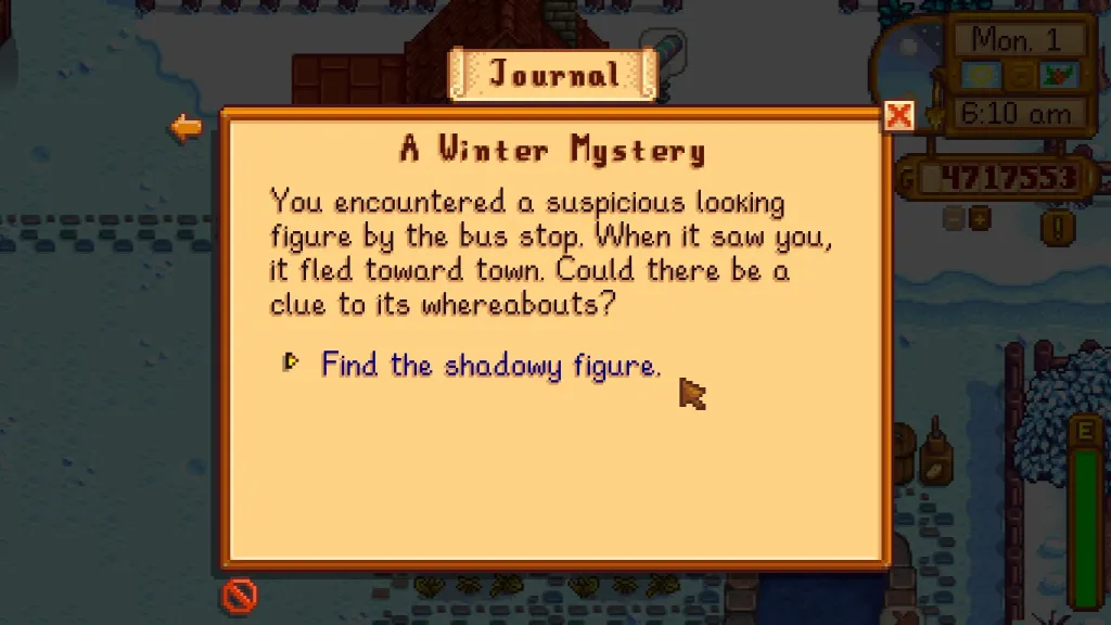 Winter Mystery Quest Note