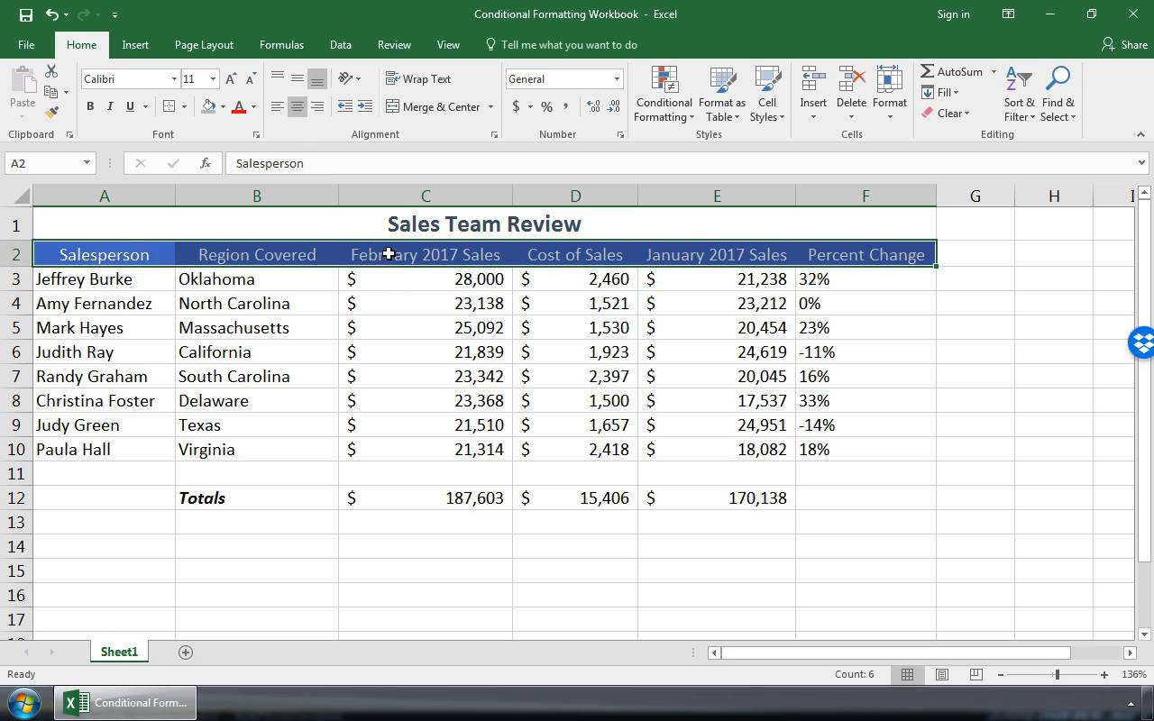 Excel sales report