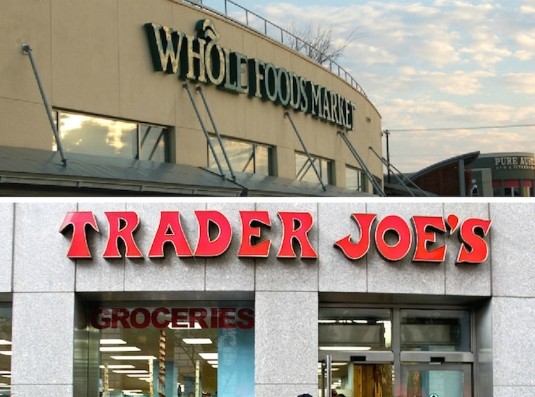 Whole Foods and Trader Joe's store fronts