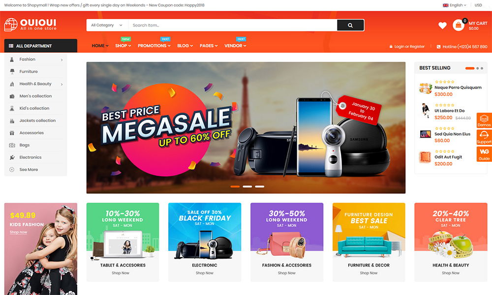 OuiOui - Objetivo del tema de WooCommerce de MarketPlace de múltiples proveedores =