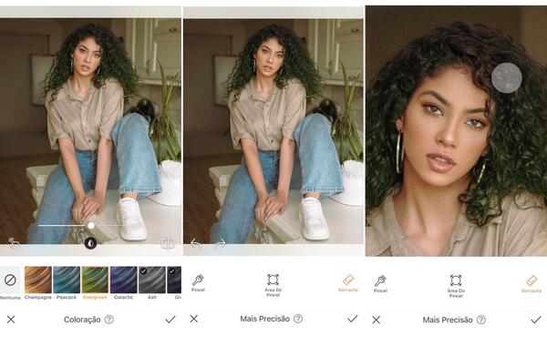 mulher sendo editada pelo AirBrush com a ferramenta Cabelo