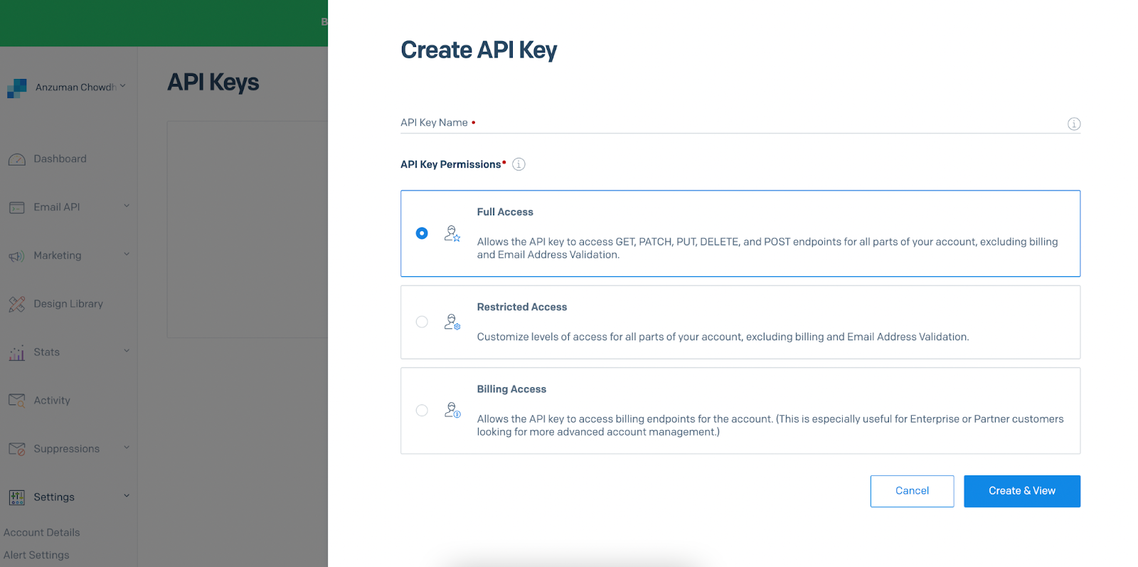 API key, SendGrid