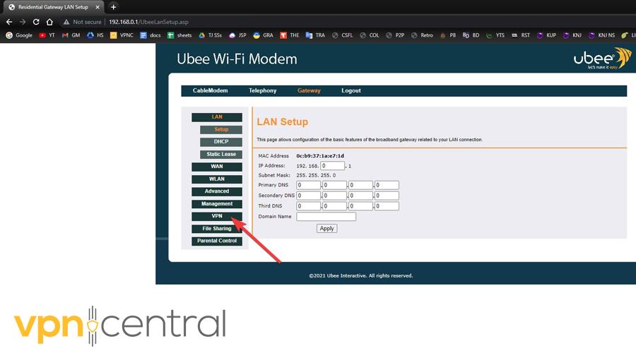 VPN set up on a router