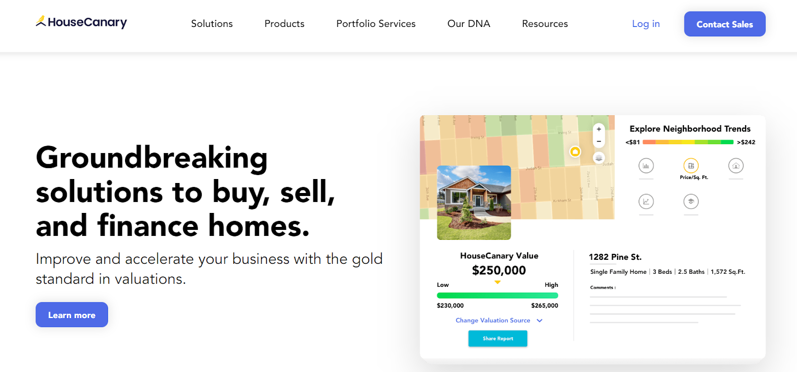 Housecanary Homepage With Solutions and Services 