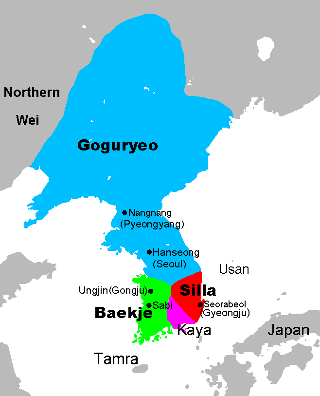 Map of the Three Kingdoms Period in Korea, c. sixth century CE