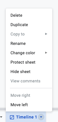 Sheet menu with the option to protect a sheet