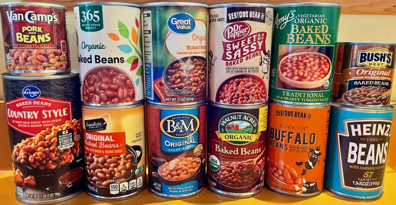 A selection of branded canned beans