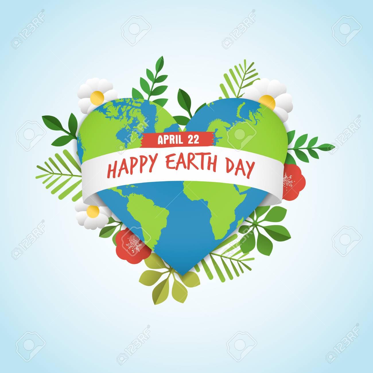 Happy Earth Day Greeting Card Of Green Planet In Heart Shape ...